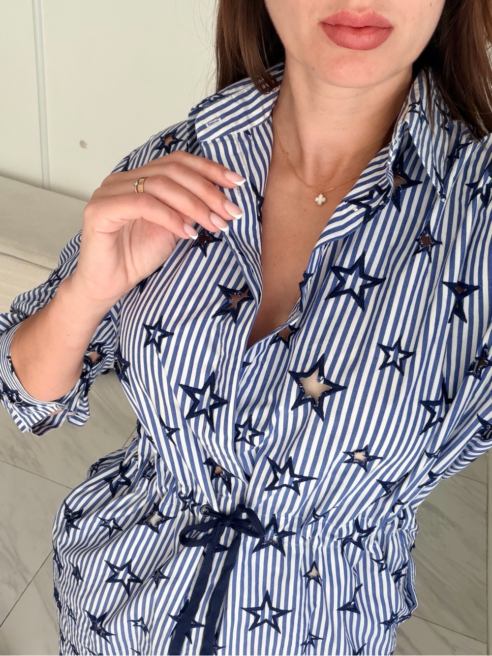 Sandro Paris Blue Stripe Star Print Shirt Dress